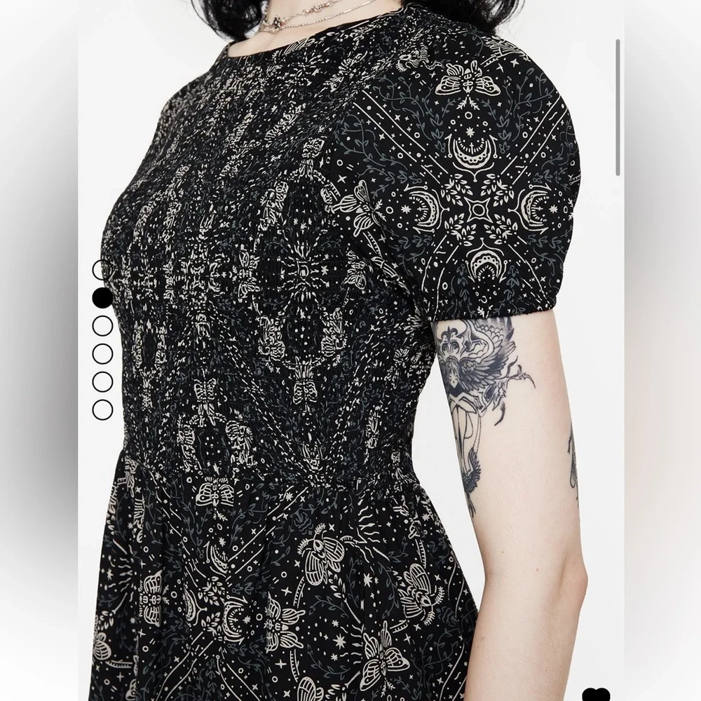 Poem Moth Print Puff Sleeve Mini Dress - Picture 2 of 4